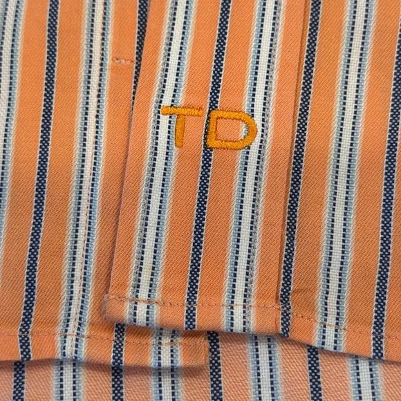 Men’s Thomas Dean Orange and White Casual Button Down Shirt XL TG